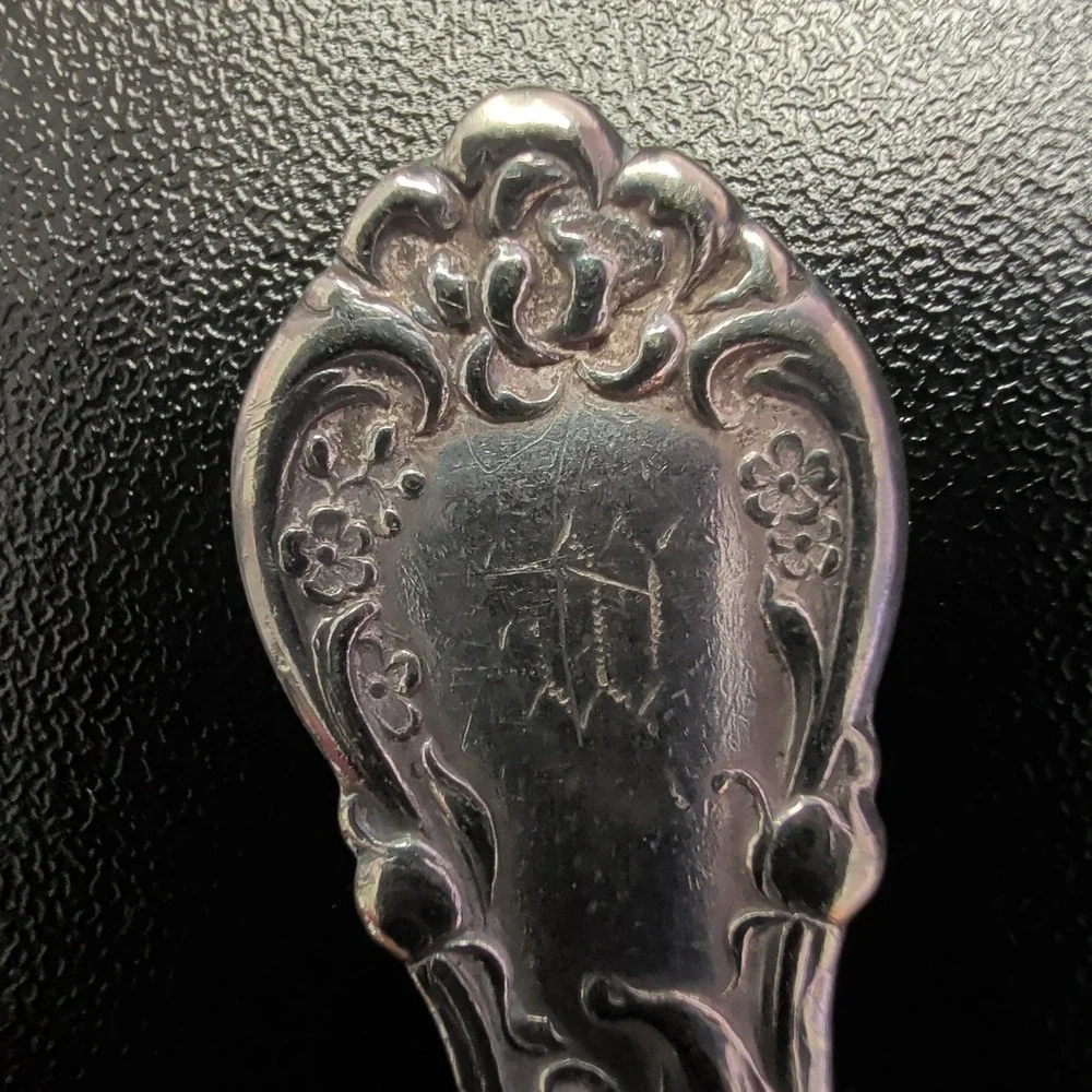 1835 R Wallace Floral Pattern Silver Plate Teaspoon Sectional Triple Monogram